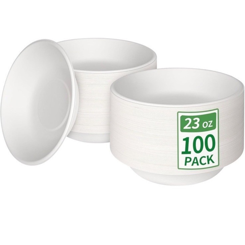 Aricsen‎ Compostable 23oz Bowls 100 Pack Bagasse Soup Salad